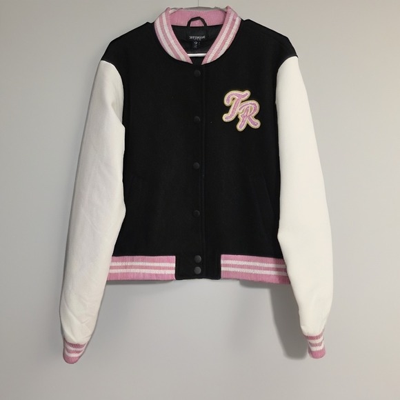 True Religion Jackets & Blazers - TRUE RELIGION Trendy Varsity Jacket Black, Pink & White LOGO Large